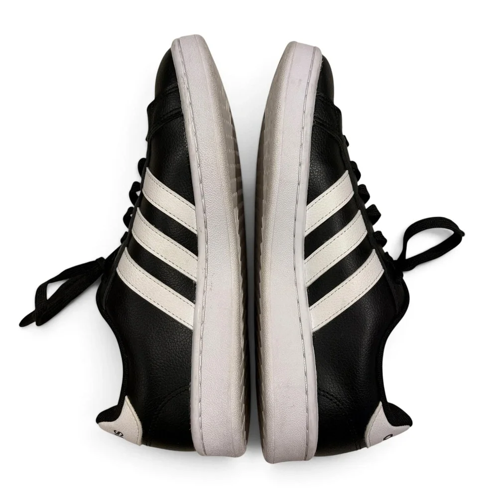 Adidas Grand Court Base Black White Women's 8.5 Three Stripe Sneakers Low Top